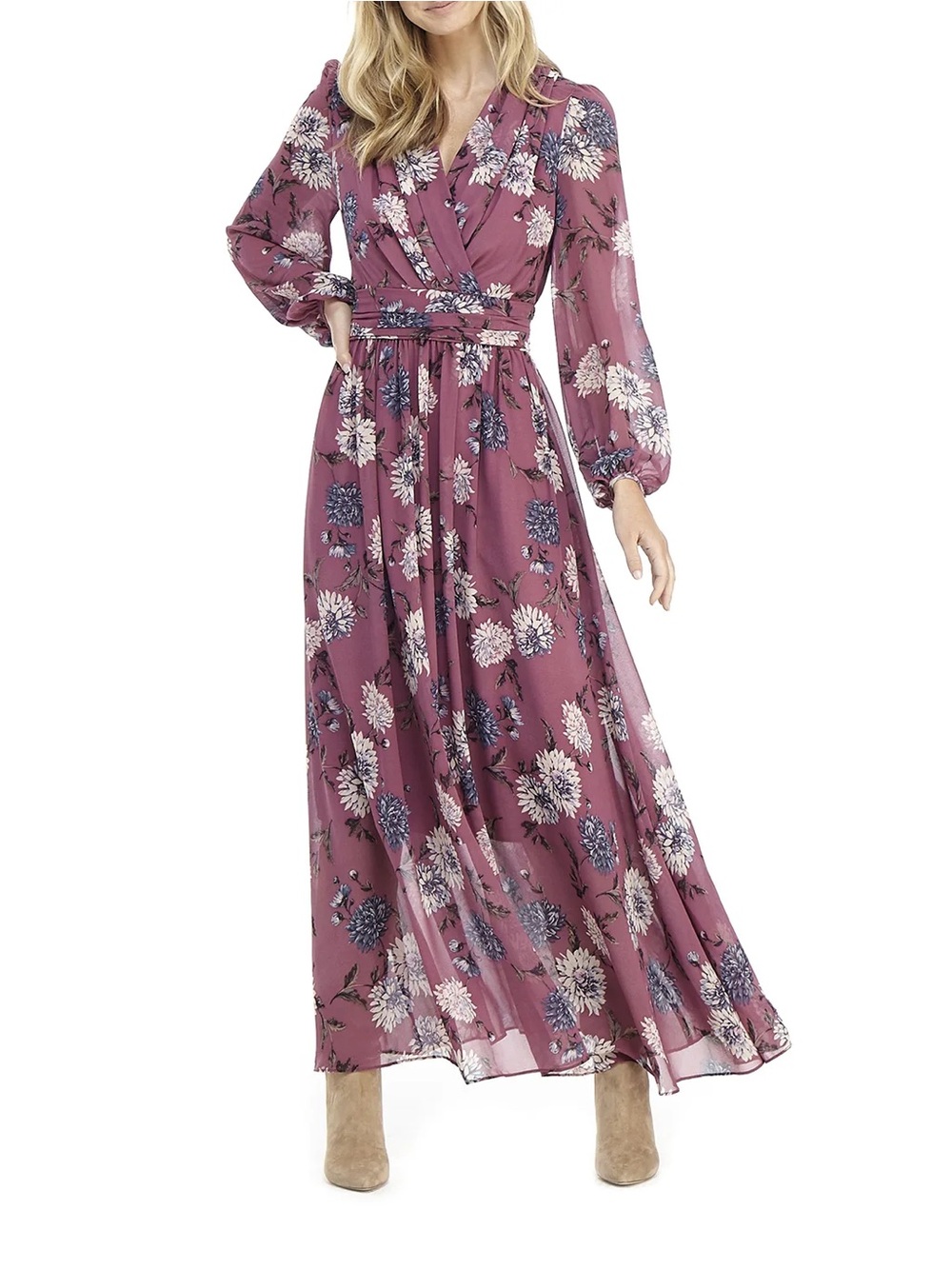 Gal Meets Glam Dusty Mauve Floral Wrap Maxi Dress